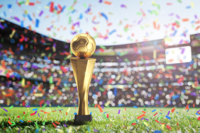 Golden Cup in football stadium